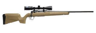 FDE bolt action rifle with scope.